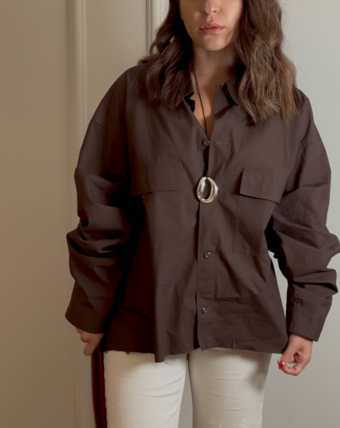 Oversized Brown Poplin Shirt