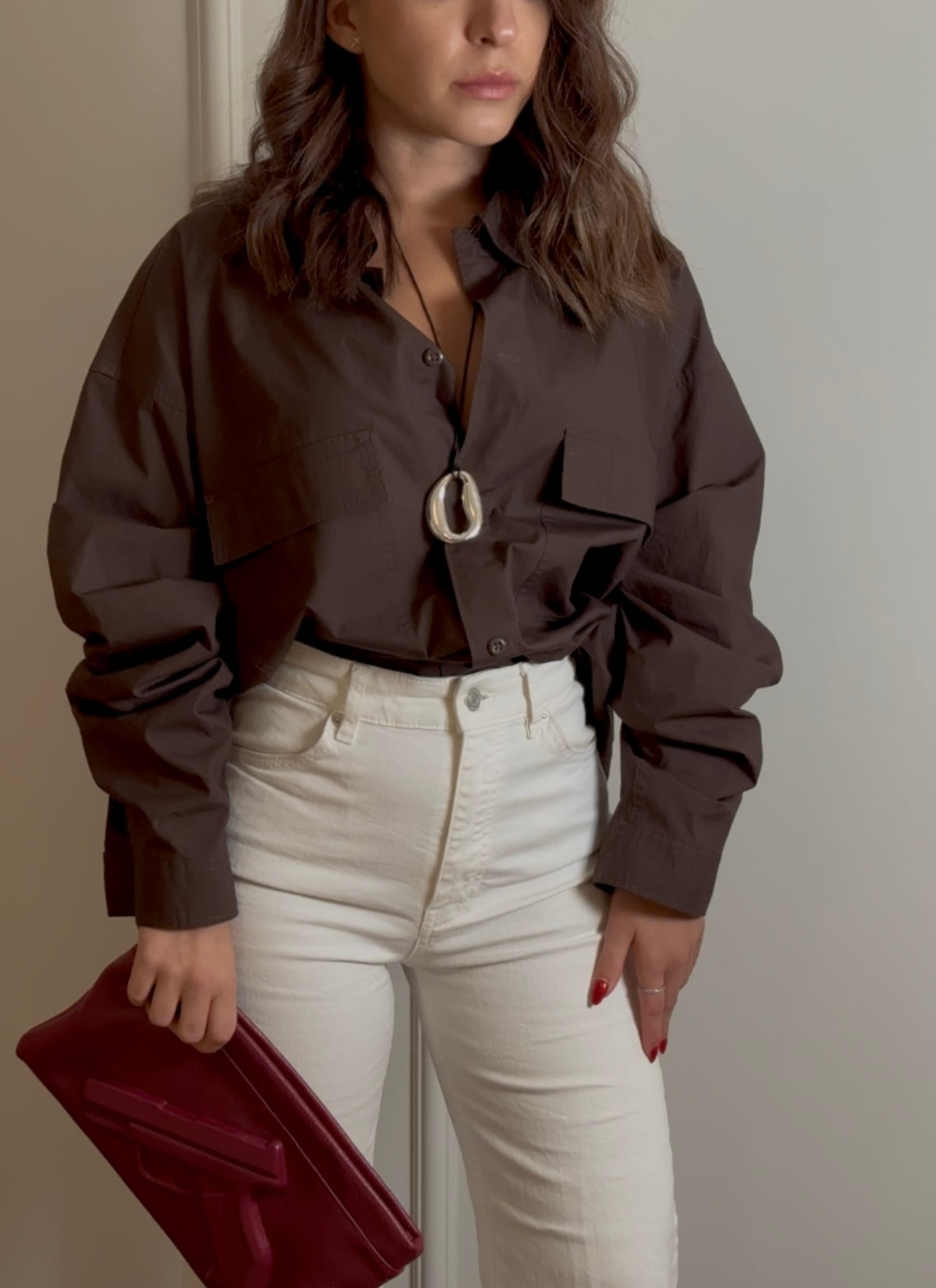 Oversized Brown Poplin Shirt
