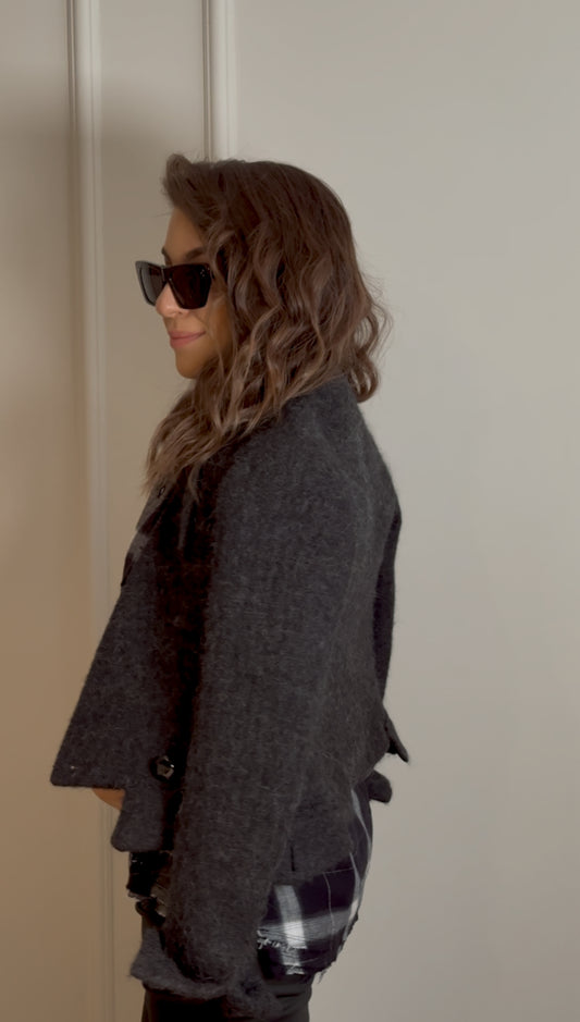 Dark Grey Wool Crop Blazer