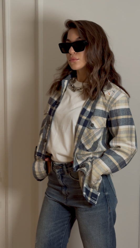 Crop Checked Cotton Shirt