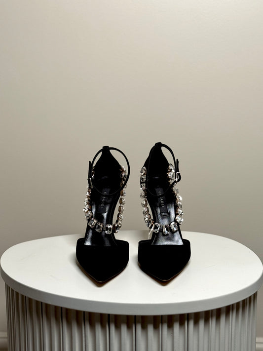 Suede leather pumps with crystals
