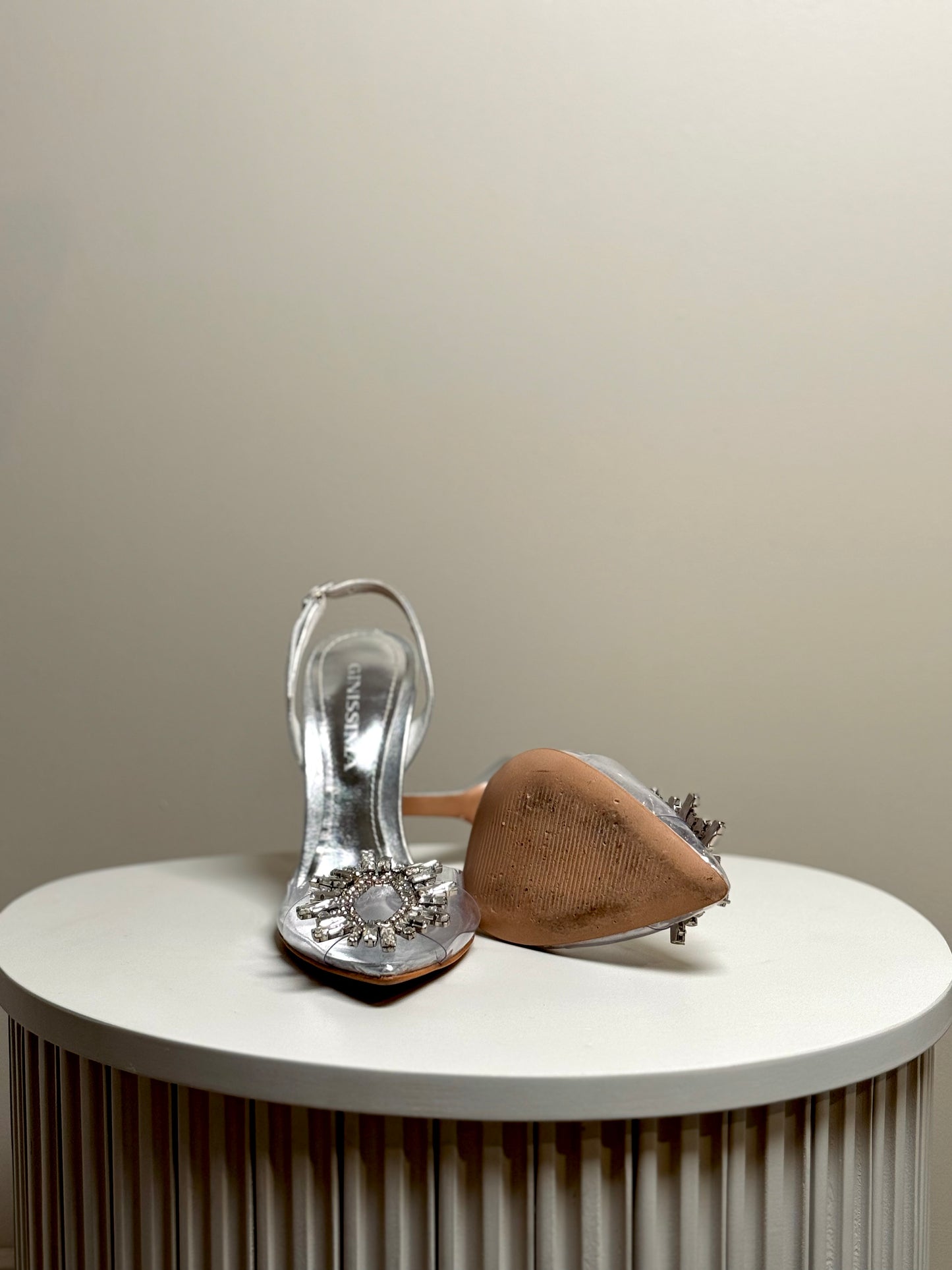 Silver plexi slingback