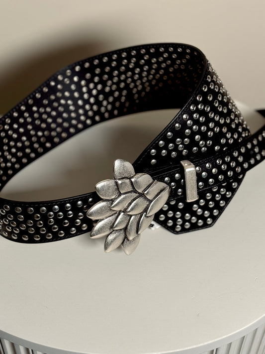 Leather studded waist belt