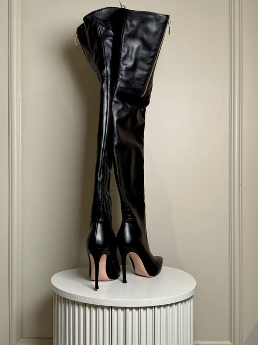 Over-the-knee boots in black soft leather