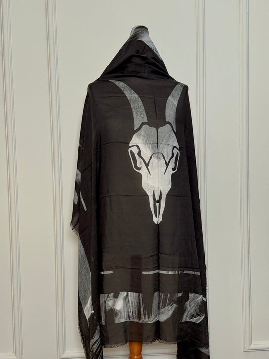 Black printed viscose scarf