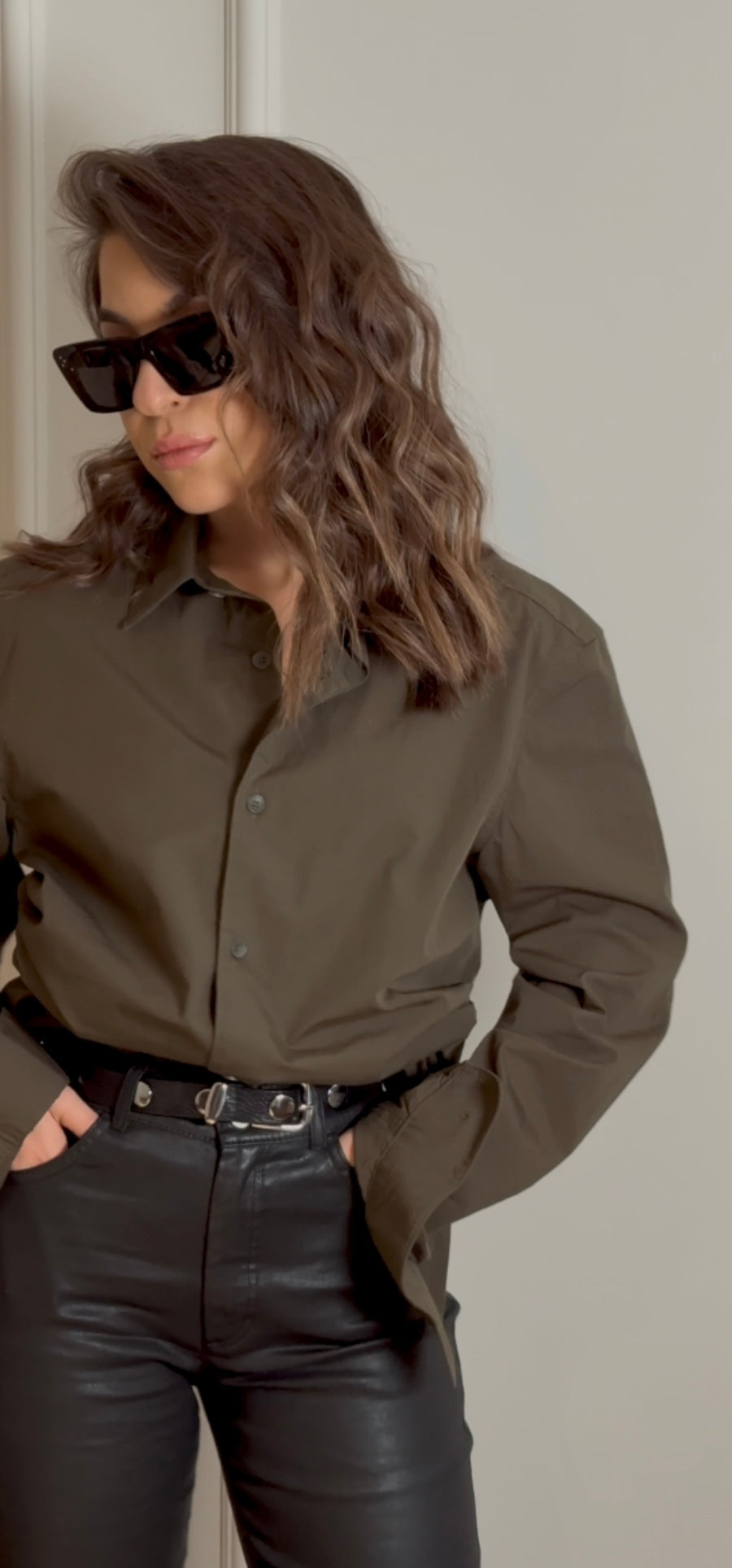 Khaki Cotton Fitted Shirt