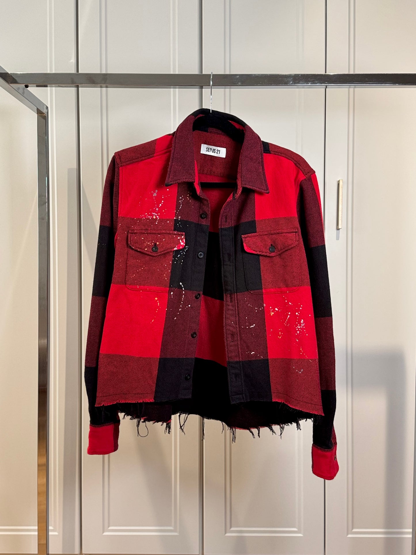 Red Large-Check Cotton Shirt