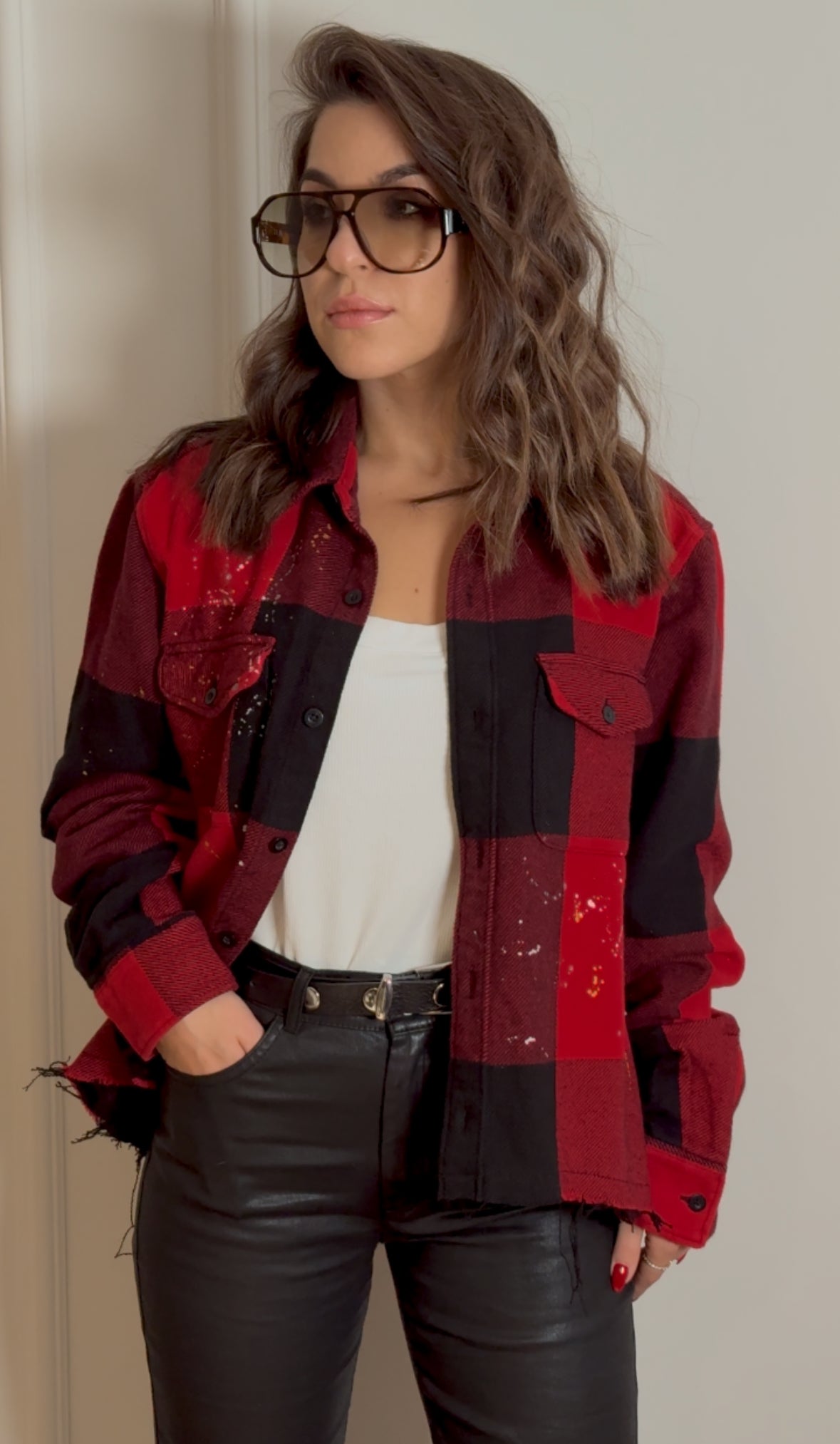 Red Large-Check Cotton Shirt
