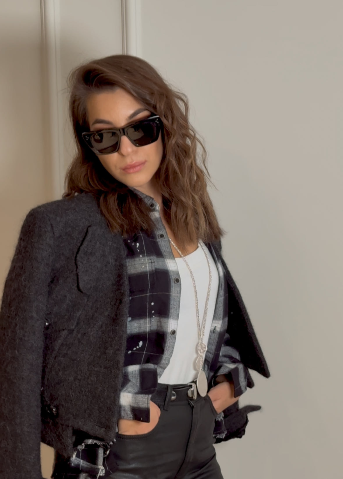 Dark Grey Wool Crop Blazer