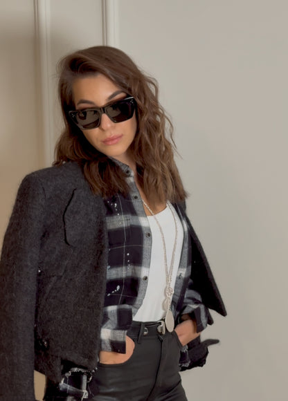 Dark Grey Wool Crop Blazer