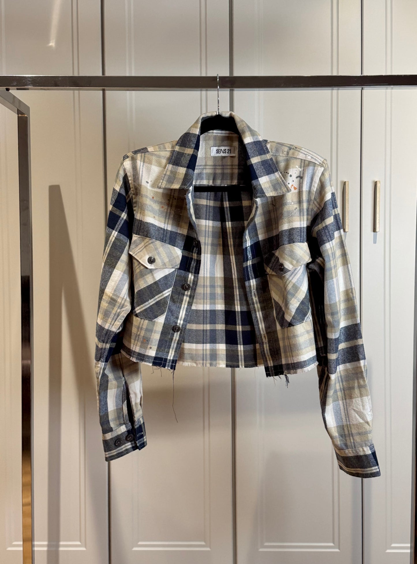 Crop Checked Cotton Shirt