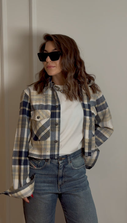 Crop Checked Cotton Shirt