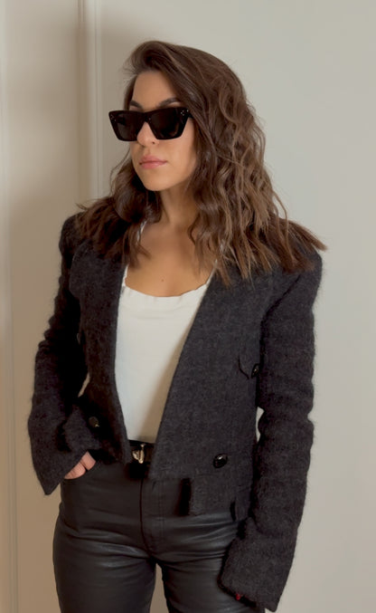 Dark Grey Wool Crop Blazer