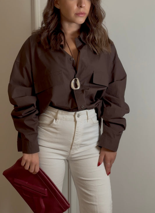 Oversized Brown Poplin Shirt