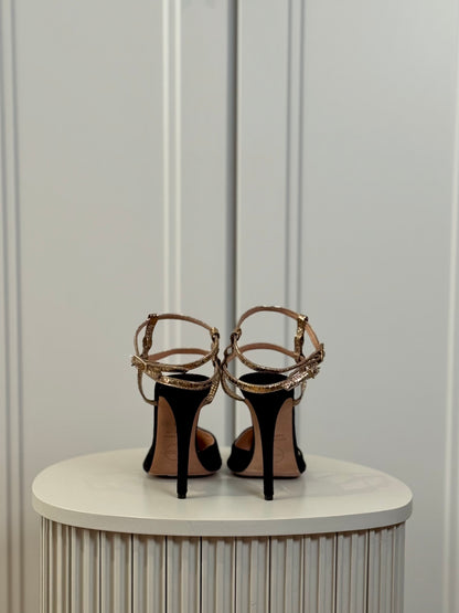 Gold straps suede heels