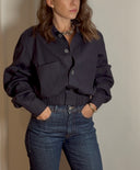 Navy Crop Bomber Jacket