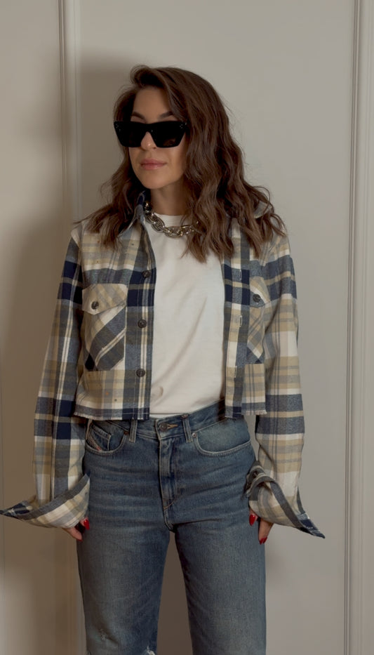 Crop Checked Cotton Shirt