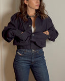 Navy Crop Bomber Jacket