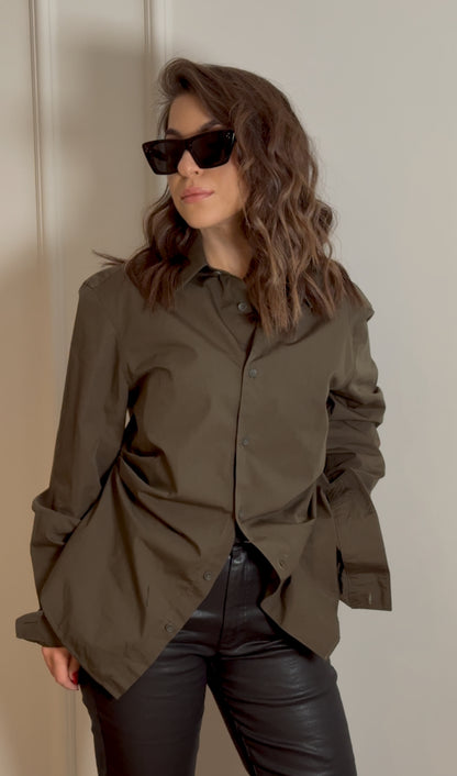 Khaki Cotton Fitted Shirt