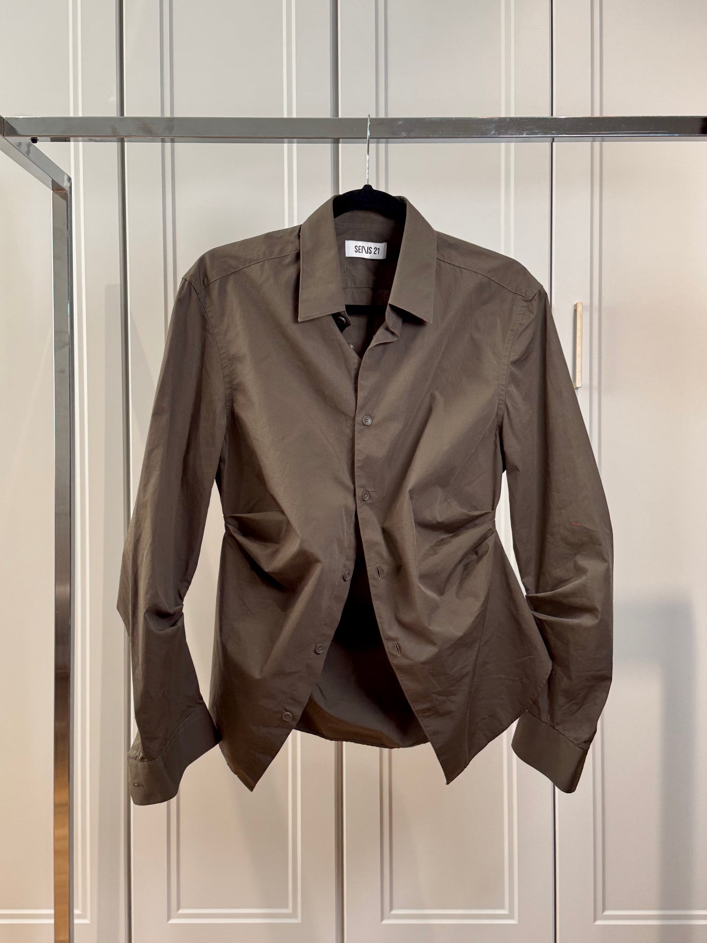 Khaki Cotton Fitted Shirt